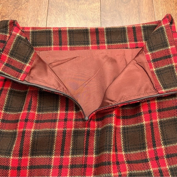 NYCC Vintage Clueless Preppy Wool Blend Red & Brown Plaid Women's Skirt, Size 10 - Picture 5 of 8